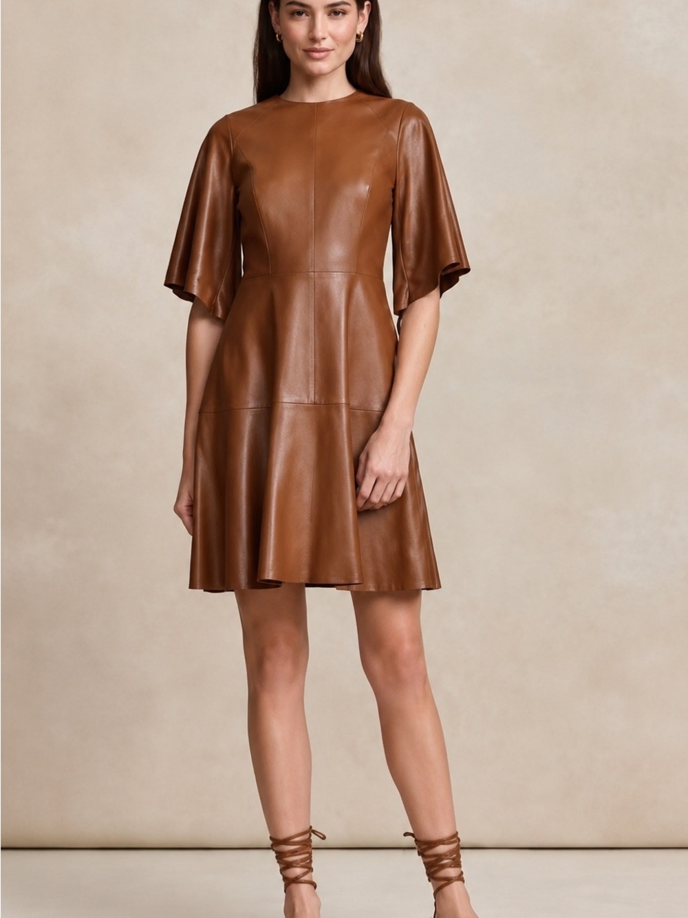 Pearl by Lela Rose 100% Lamb Leather Laser Cut Dress Size 2